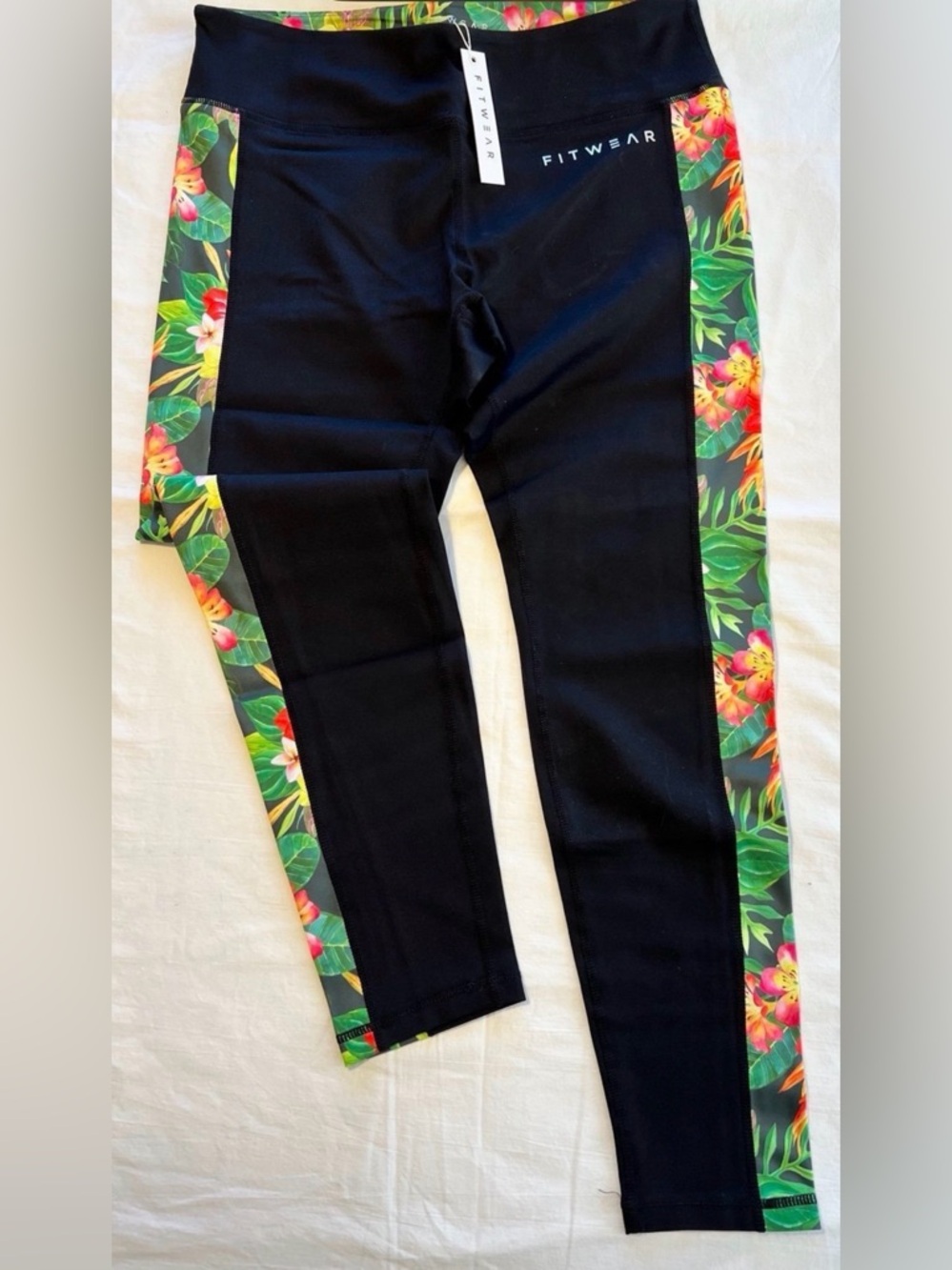 Black Leggings with Tropical Floral Side Panels